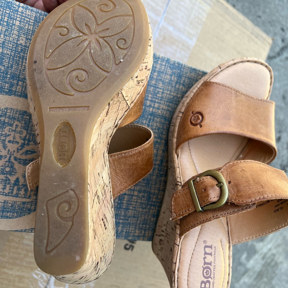 Born Hanb Crafted Footwear Tan Leather Double-Strap Slide Mules